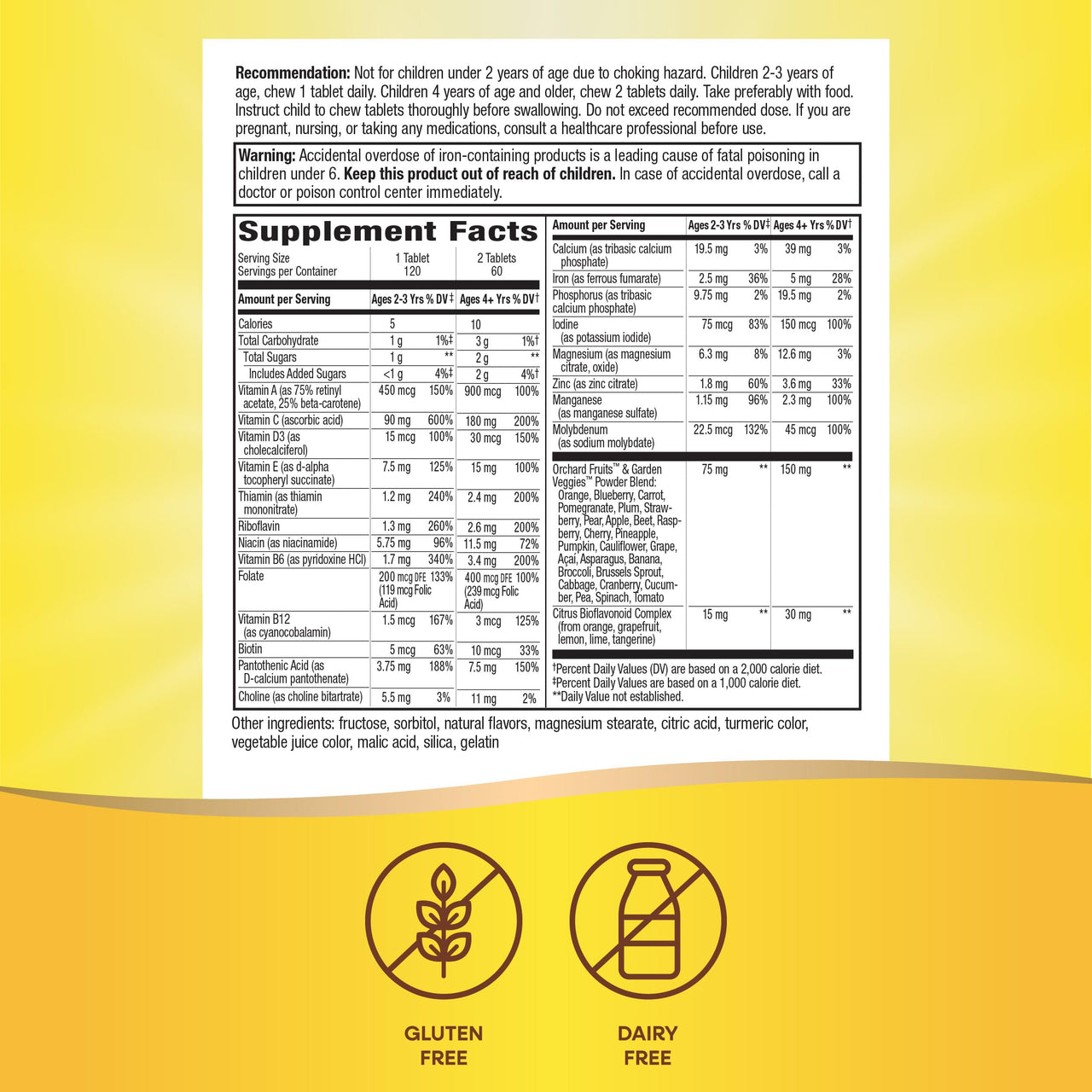 Nature's Way Alive! Children's Daily Chewable Multivitamin Supports Bone, Eye, Immune Health*, Orange and Berry Fruit Flavored, Gluten Free, 120 Tablets