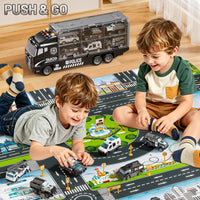 Thumbnail for XINNOVEL Carrier Truck Toddlers Toys for 3 4 5 6 7 Years Old Boys, Toy Truck Transport Car & Die-Cast Car and Play Mat, Police Car Toys Birthday Gifts for Kids 3 4 5 6 7 8+ Years Old Boys Girls