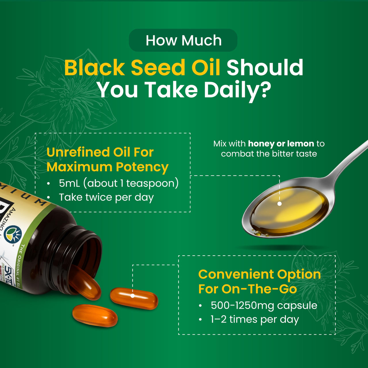 Amazing Herbs Premium Black Seed Oil - Cold Pressed Nigella Sativa Aids in Digestive Health, Immune Support, Brain Function, Joint Mobility, Gluten Free, Non GMO - 16 Fl Oz