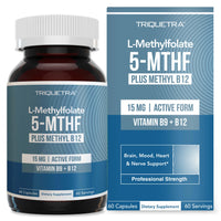 Thumbnail for L Methyl Folate 15mg Plus Methyl B12 Cofactor – High Potency, Active 5-MTHF Form - Supports Mood, Methylation, Cognition – Bioactive Forms of Vitamin B9 & B12 (60 Capsules – 60 Servings)