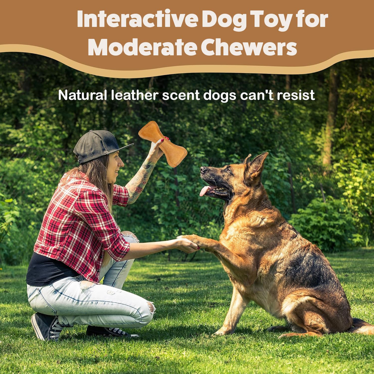 SPOT Dura-Fused Leather Bone- Durable Dog Toy with Squeaker, Real Leather & Jute Fabric, Interactive Toy for Moderate & Aggressive Chewers, Medium & Large Dogs and Puppies, 9 inch