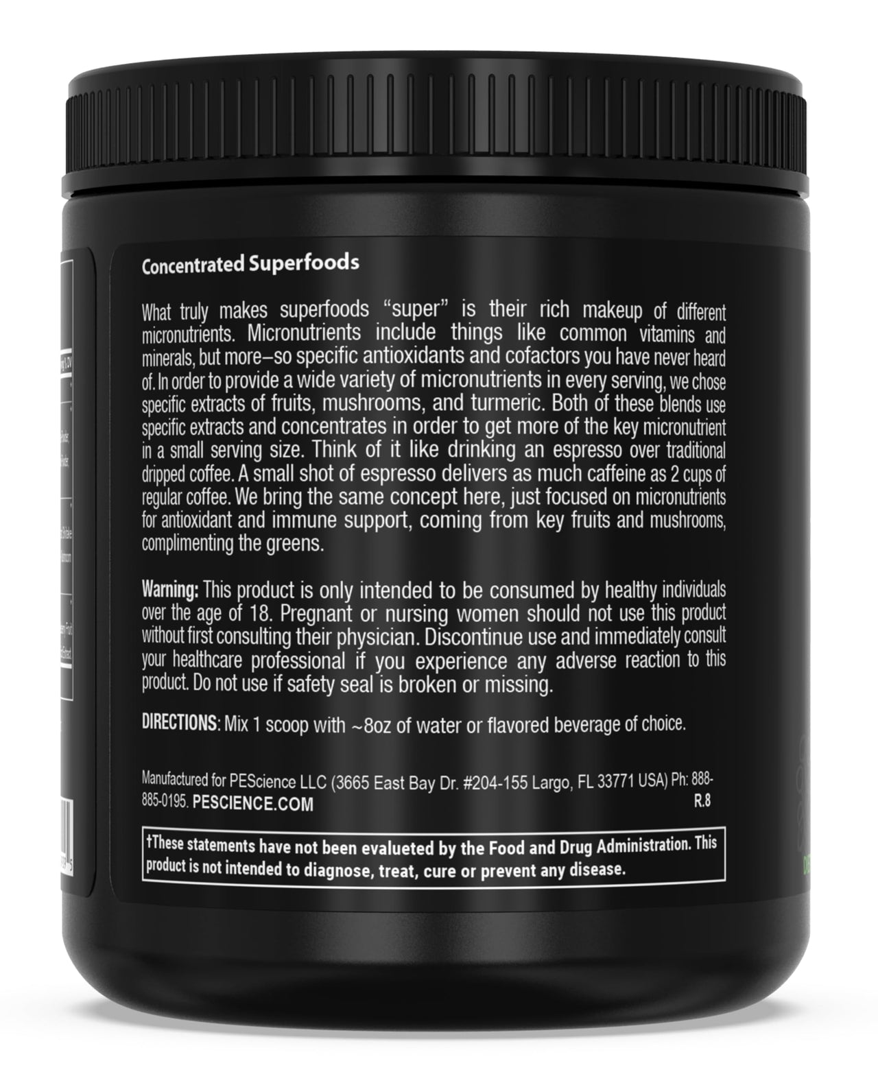 PEScience Greens Powder Superfood with Natural Chlorophyll, Reishi & Turkey Tail Mushroom Powders, Freeze-Dried Kale, Spinach, Broccoli Sprouts with Antioxidants - Original Flavor, 30 Servings