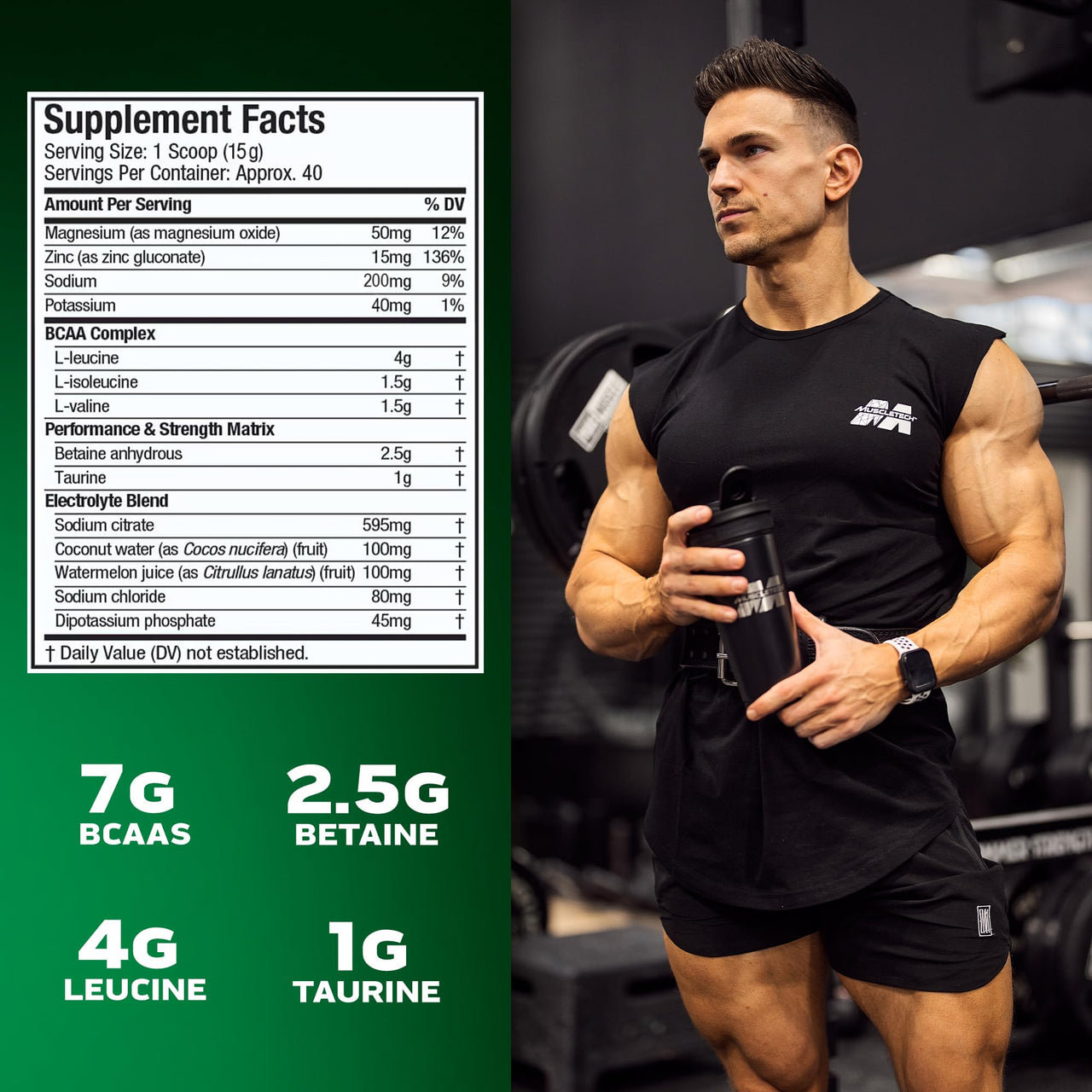 MuscleTech BCAA Powder for Men & Women, Tropical Twist - Amino Acids Nutritional Supplement with Electrolytes for Energy, Muscle Gain & Recovery - Sugar-Free Gym Pre-Workout - 40 Servings