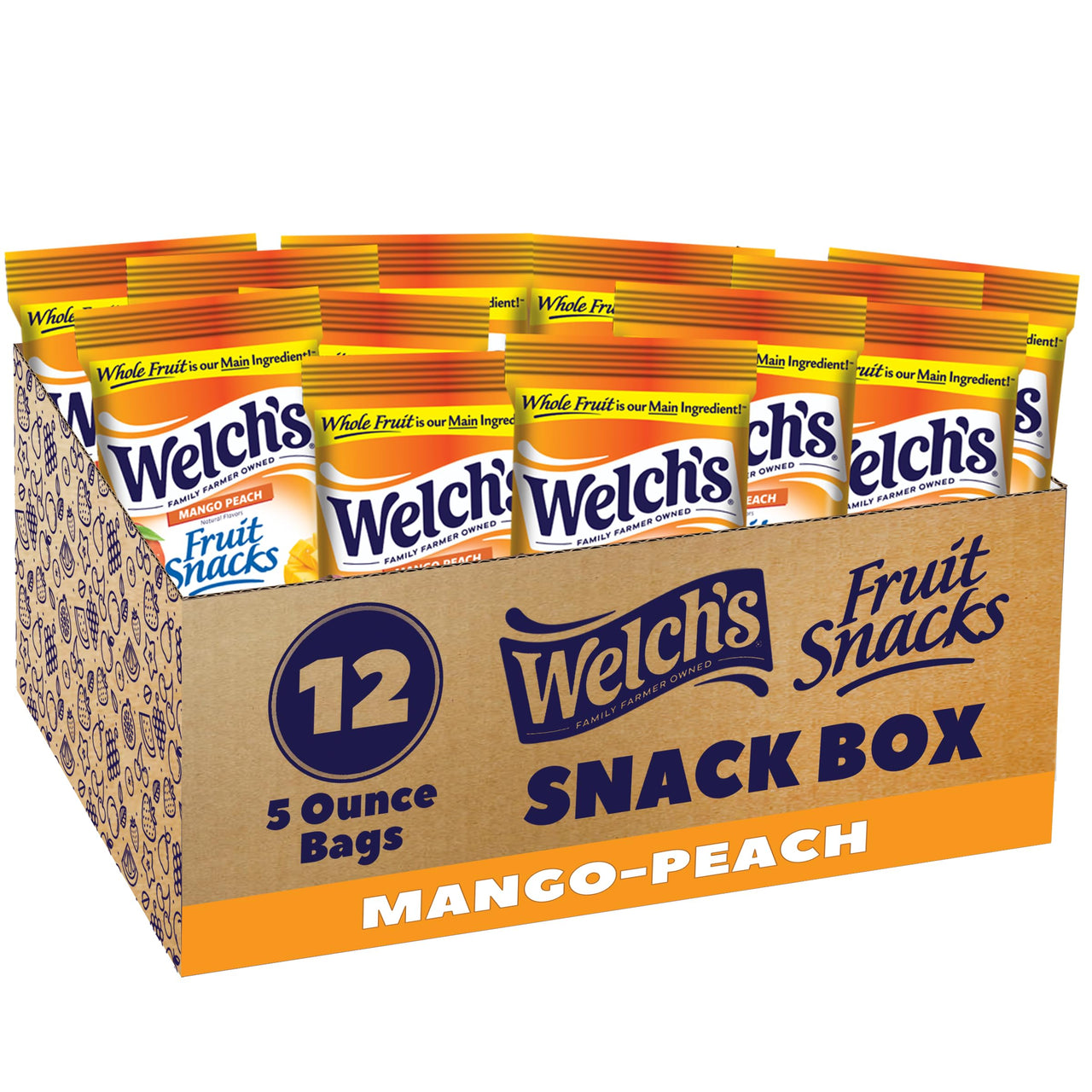 Welch's Fruit Snacks, Mango Peach Snack Box, Gluten Free, 5oz Snack Packs (Pack of 12)
