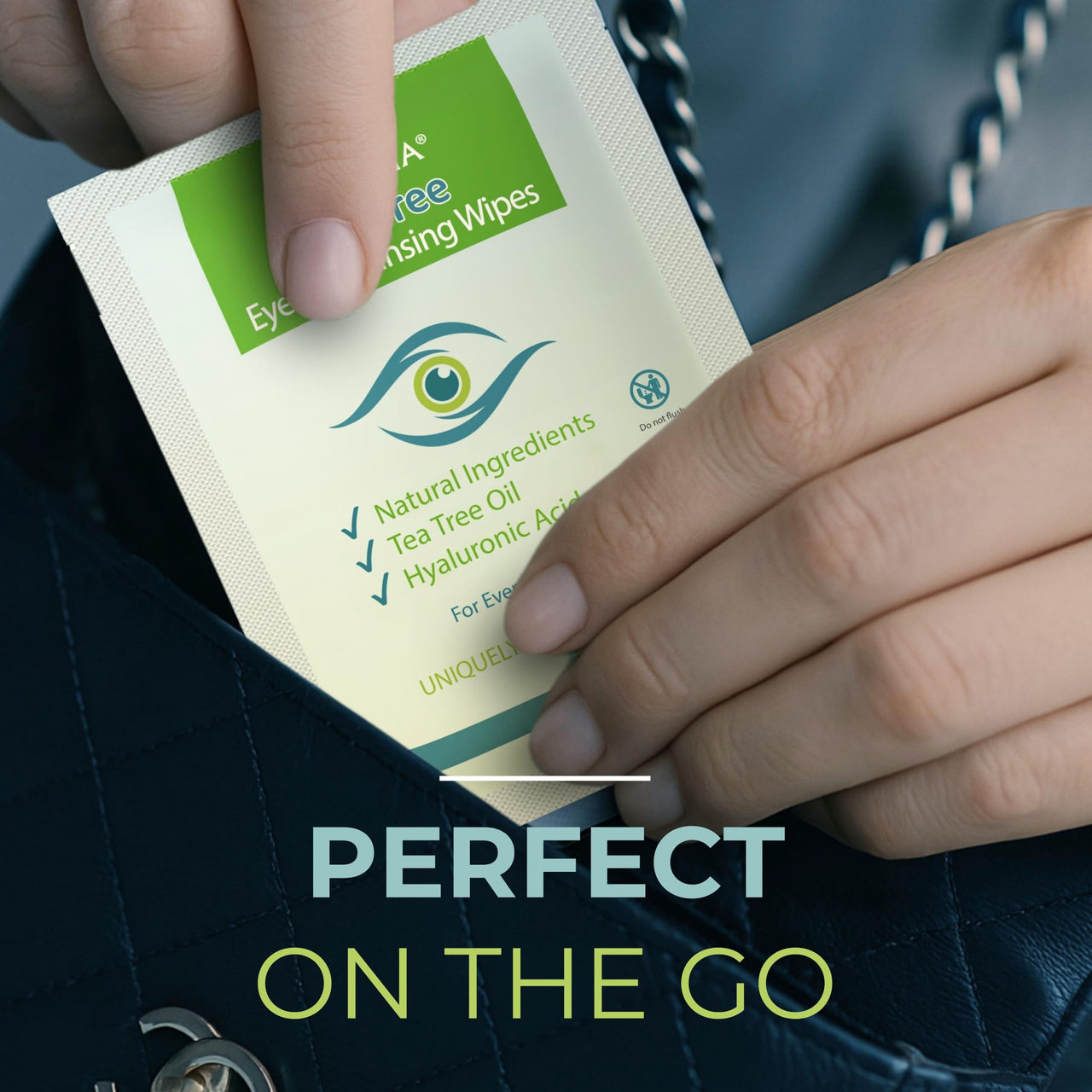 NOVEHA 60PCs Tea Tree Oil Eyelid & Lash Wipes | With Hyaluronic Acid, Green Tea & Chamomile For Blepharitis, Itchy & Stye Eyes, Individually Wrapped, Natural Eyelash Makeup Remover & Daily Cleanser