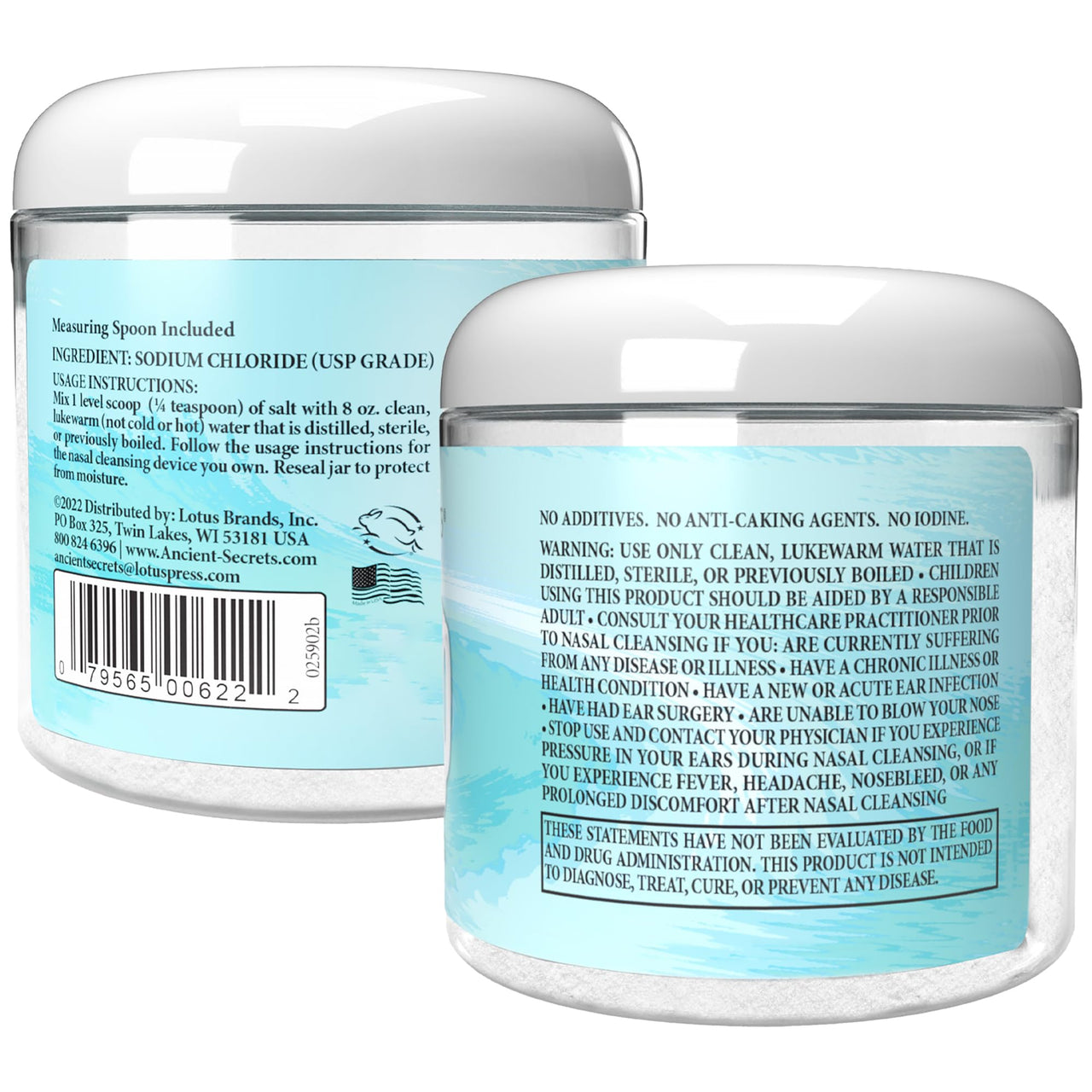 Ancient Secrets Nasal Cleansing Salt, Non-Iodized â€“ USP-Grade Sodium Chloride for Any Neti Pot, Sinus Irrigation System, 10 Oz + Single-Use Travel Pack