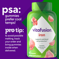 Thumbnail for Vitafusion Iron Gummy Vitamin Supplement, Supports Red Blood Cell Production*, Guava Hibiscus Flavor, 30 Servings, 60 Count
