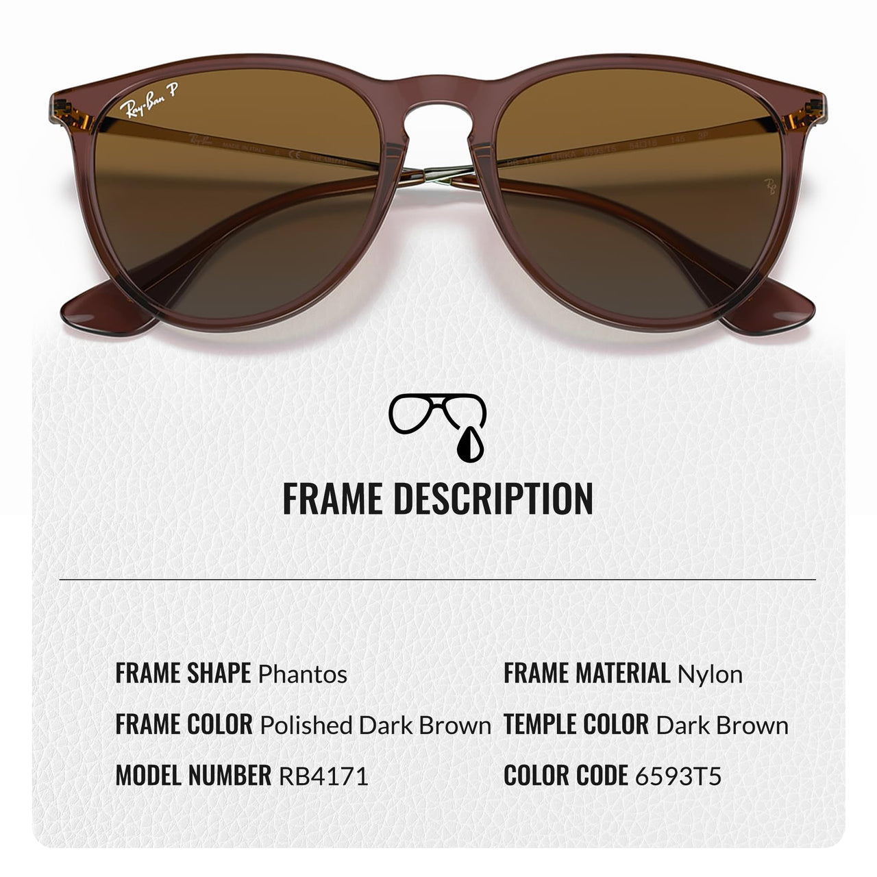 Ray-Ban RB4171 ERIKA Classic Polarized Phantos Shape Sunglasses With Eyewear Kit Bundle - High Bridge Fit - Ideal Formal and Casual Wear Retro Sunglasses