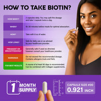 Thumbnail for NUTRAHARMONY Biotin | Collagen | Hyaluronic Acid | Keratin - Support Normal Hair Growth Cycle - Skin & Nails - 25000mcg Vitamins B1, B2, B3, B6 & B7 - for Women & Men - Made in USA | 60 Capsules