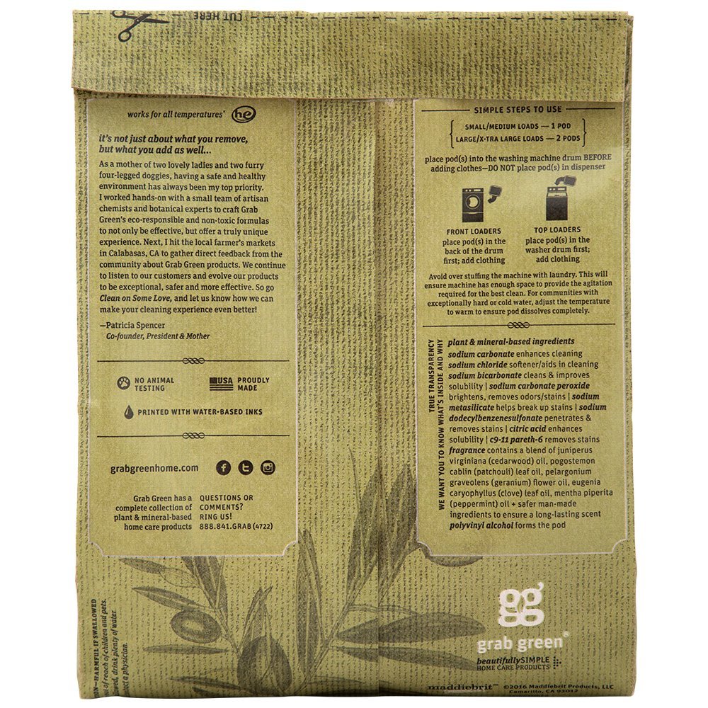 Grab Green Stoneworks Laundry Detergent Pods, Olive Leaf, 50 Loads (Pack of 1) - EPA Safer Choice Certified, Powered by Naturally Derived Plant & Mineral-Based Powder