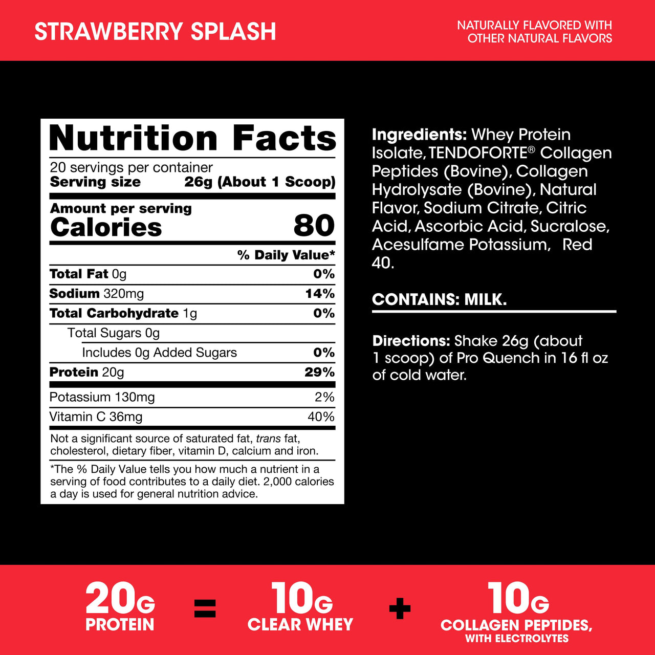 Optimum Nutrition Pro Quench, 10g Clear Protein, 10g Collagen peptides & Electrolyte Powder Drink Mix, Strawberry, 20 Servings, 520 Grams (Packaging May Vary)