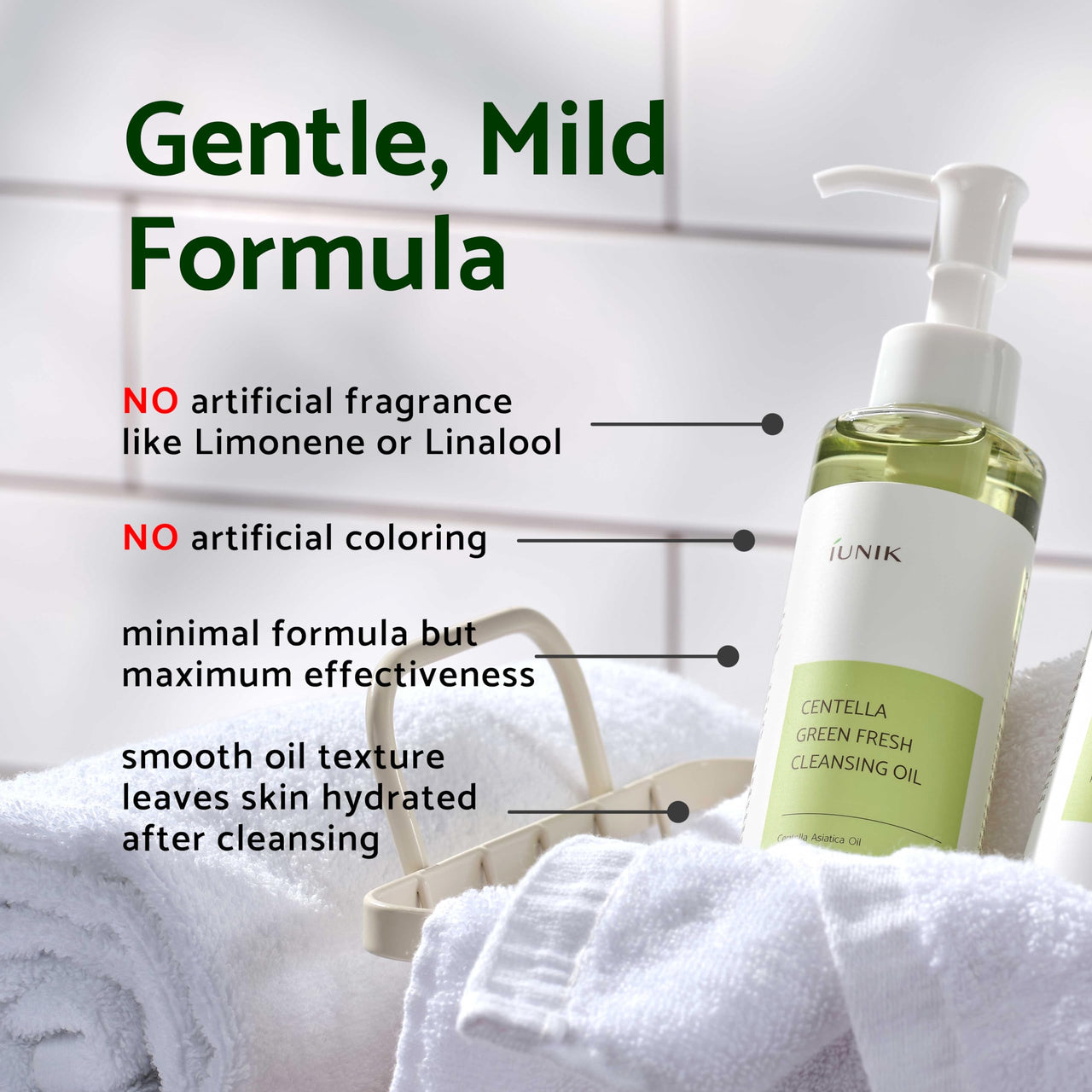 IUNIK Centella Asiatica Cleansing Oil - Pore & Sebum Control Oil Cleanser | Makeup & Sunscreen Remover for Women & Men Dry Oily Sensitive Acne-prone Skin Gentle Face & Body Wash Korean Skincare