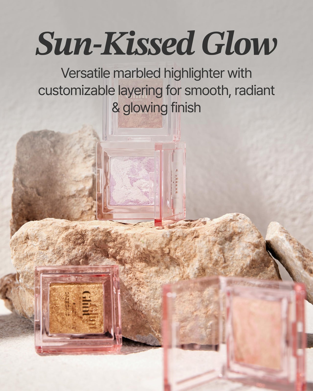 Glint Marble Highlighter (Sunset Bronze, 0.08oz) - Korean Makeup. Inspired Baked for Smooth, Radiant Glow, Long-Lasting Wear. Enriched with Micro Pearl Particles