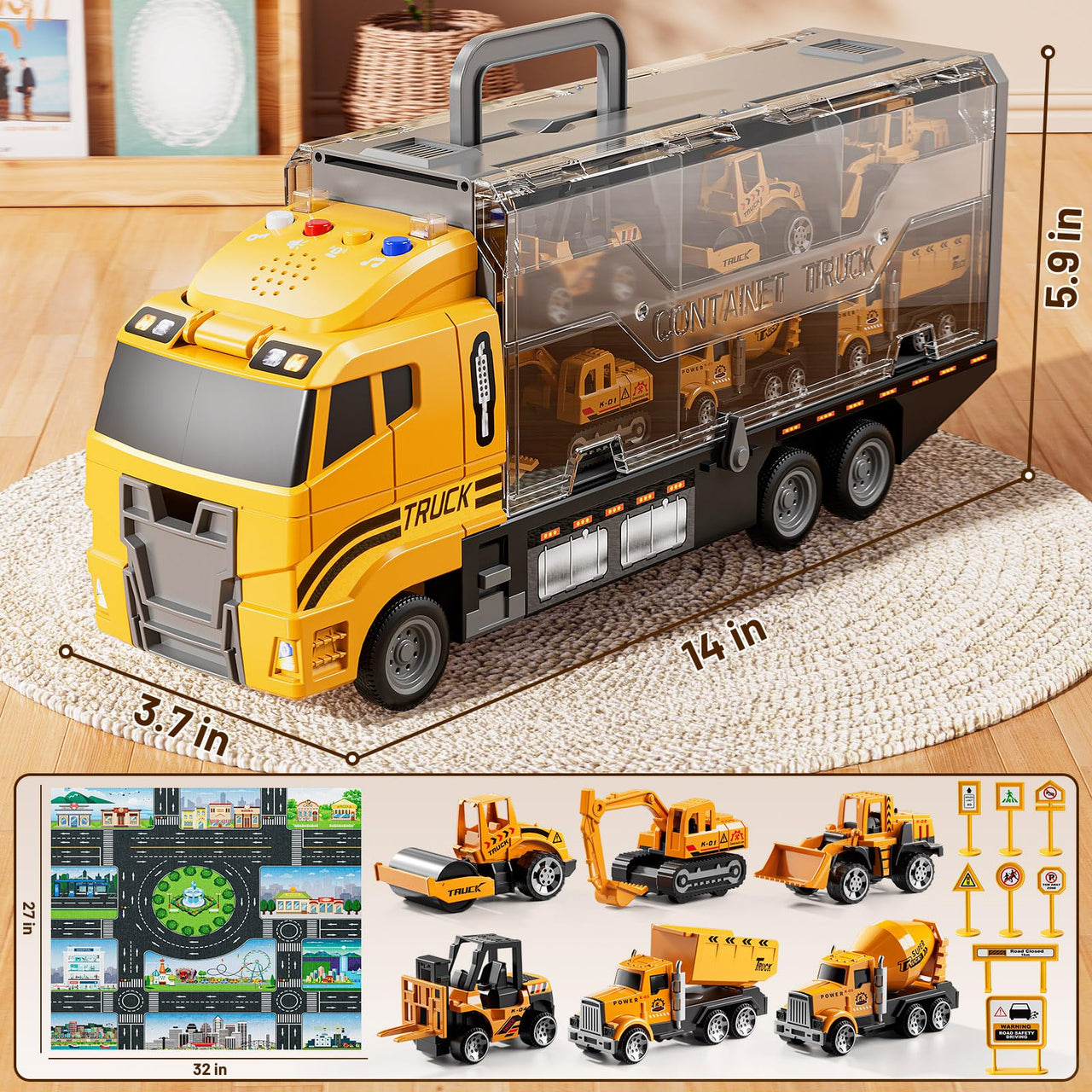 XINNOVEL Carrier Truck Toddlers Toys for 3 4 5 6 7 Years Old Boys, Toy Truck Transport Car & Die-Cast Car and Play Mat, Construction Toys Birthday Gifts for Kids 3 4 5 6 7 8+ Years Old Boys Girls
