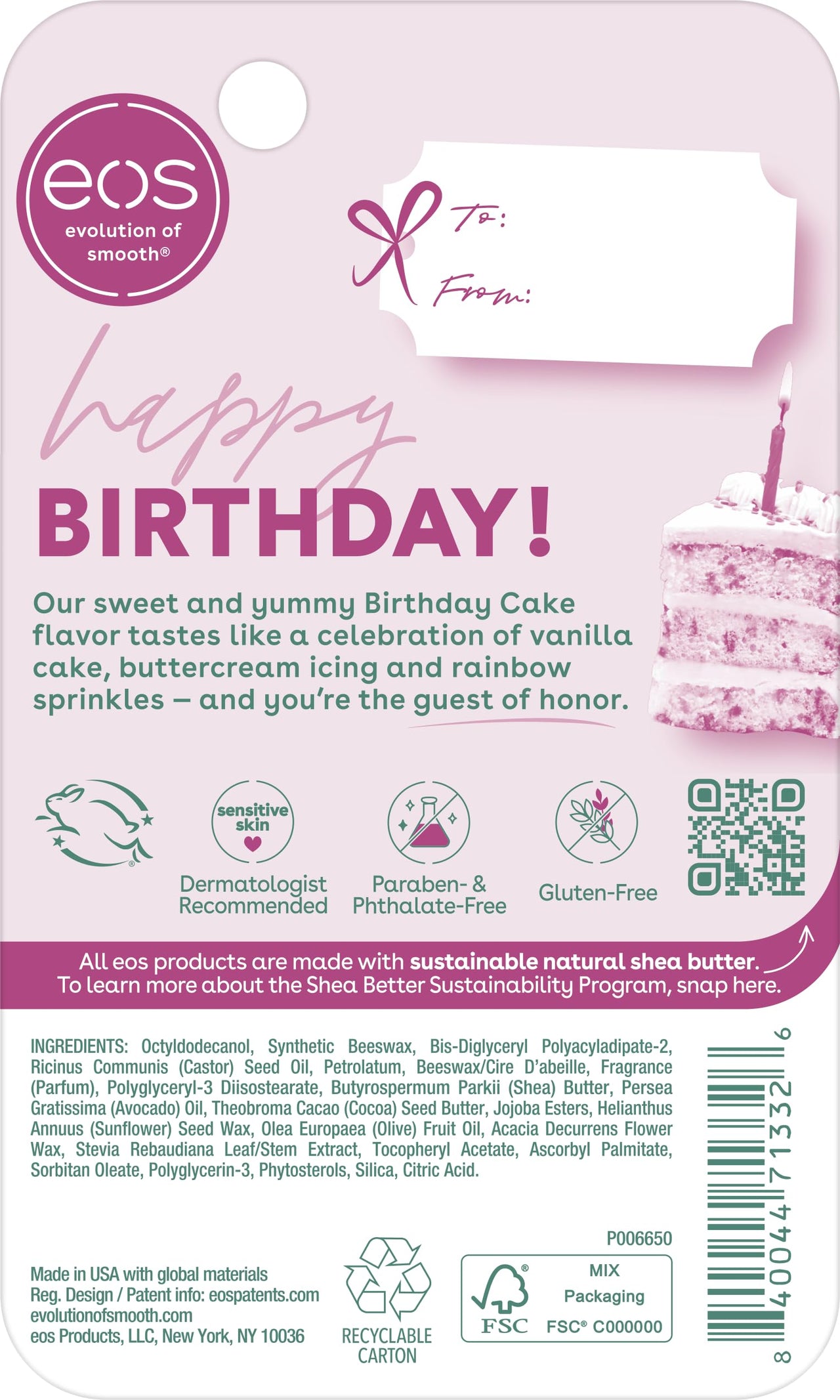 eos 24H Moisture Super Balm - Birthday Cake, Lip Mask, Day or Night Lip Treatment, Made for Sensitive Skin, Nourishing, Shea Butter, 0.35 fl oz