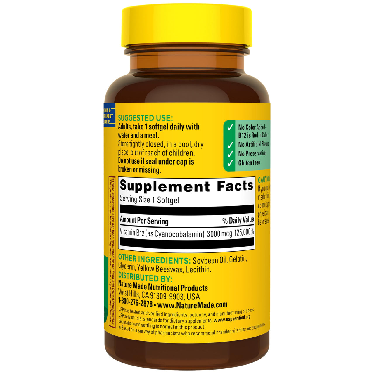 Nature Made Vitamin B12 Extra Strength 3000 mcg, B12 Vitamin Supplement for Energy Metabolism Support, 60 Softgels, 60 Day Supply