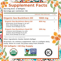 Thumbnail for SEABUCKWONDERS Organic Sea Buckthorn Oil Omega-7 Complete, 120 Softgels, 60 Day Supply, with Omega 3, 6 & 9, Supports Hair, Skin & Nails, 100% Pure with Zero Filler Oil