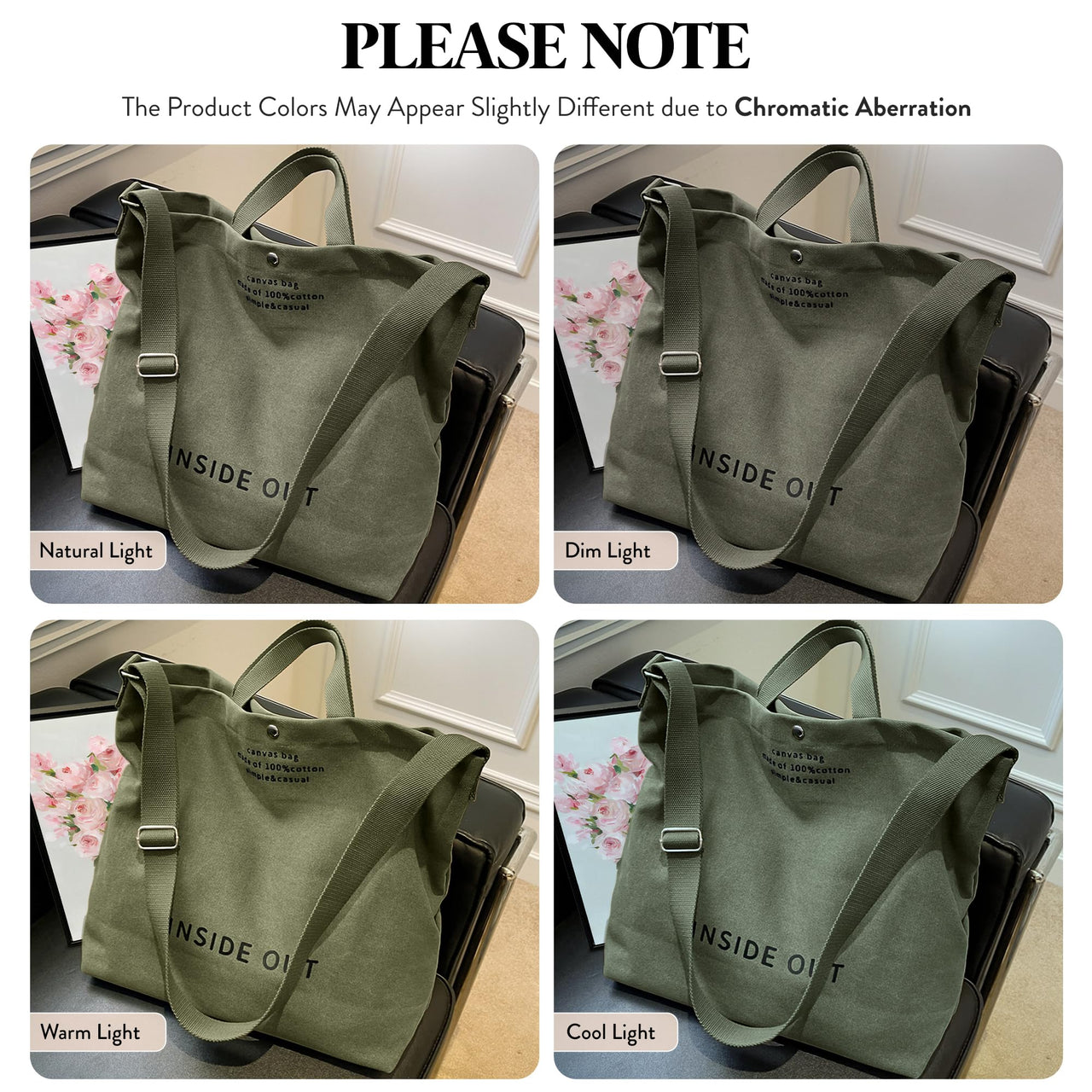 Large Tote Bag for Women, Canvas Gift for Women, Inside Out Bag, Fashion Crossbody 16oz Cotton, Large Capacity Shoulder Tote