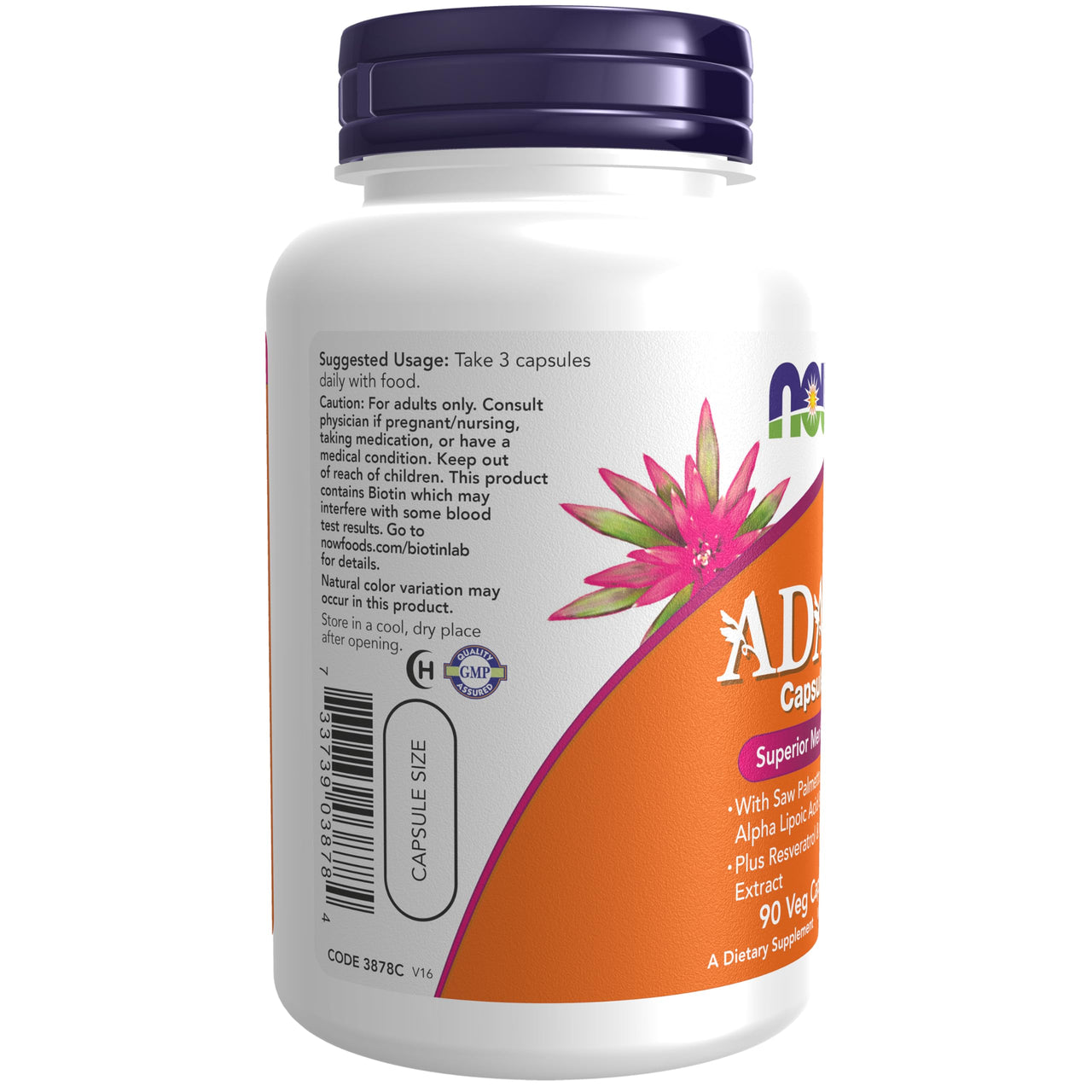 NOW Foods Supplements, ADAM™ Men's Multivitamin with Saw Palmetto, Lycopene, Alpha Lipoic Acid and CoQ10, Plus Natural Resveratrol & Grape Seed Extract, 90 Veg Capsules