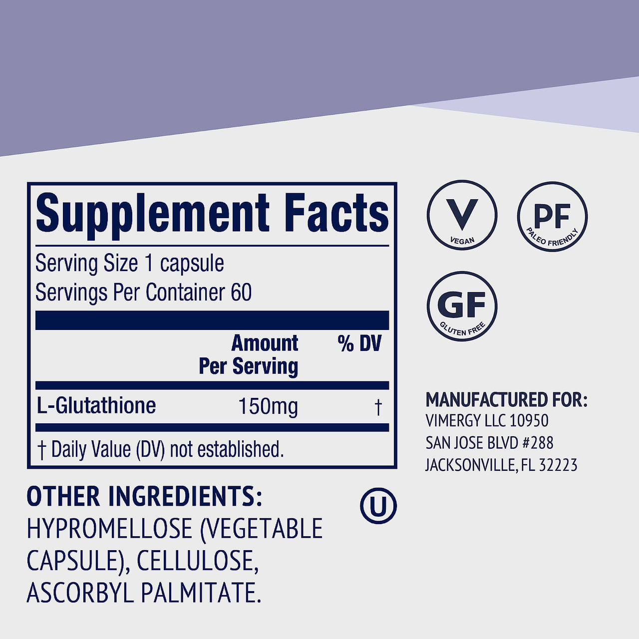 Vimergy Glutathione – Supports Liver Detox* – Superfood for Cellular Health & Antioxidant Support* – Kosher, Vegan & Gluten-Free – 60 Capsules