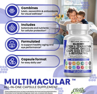 Thumbnail for Clean Nutra Eye Vitamins with Bilberry Lutein and Zeaxanthin Supplements Lycopene 40mg Resveratrol Grape Seed Astaxanthin for Eyes - Eye Care Health Support Eye Vitamin and Mineral Supplement