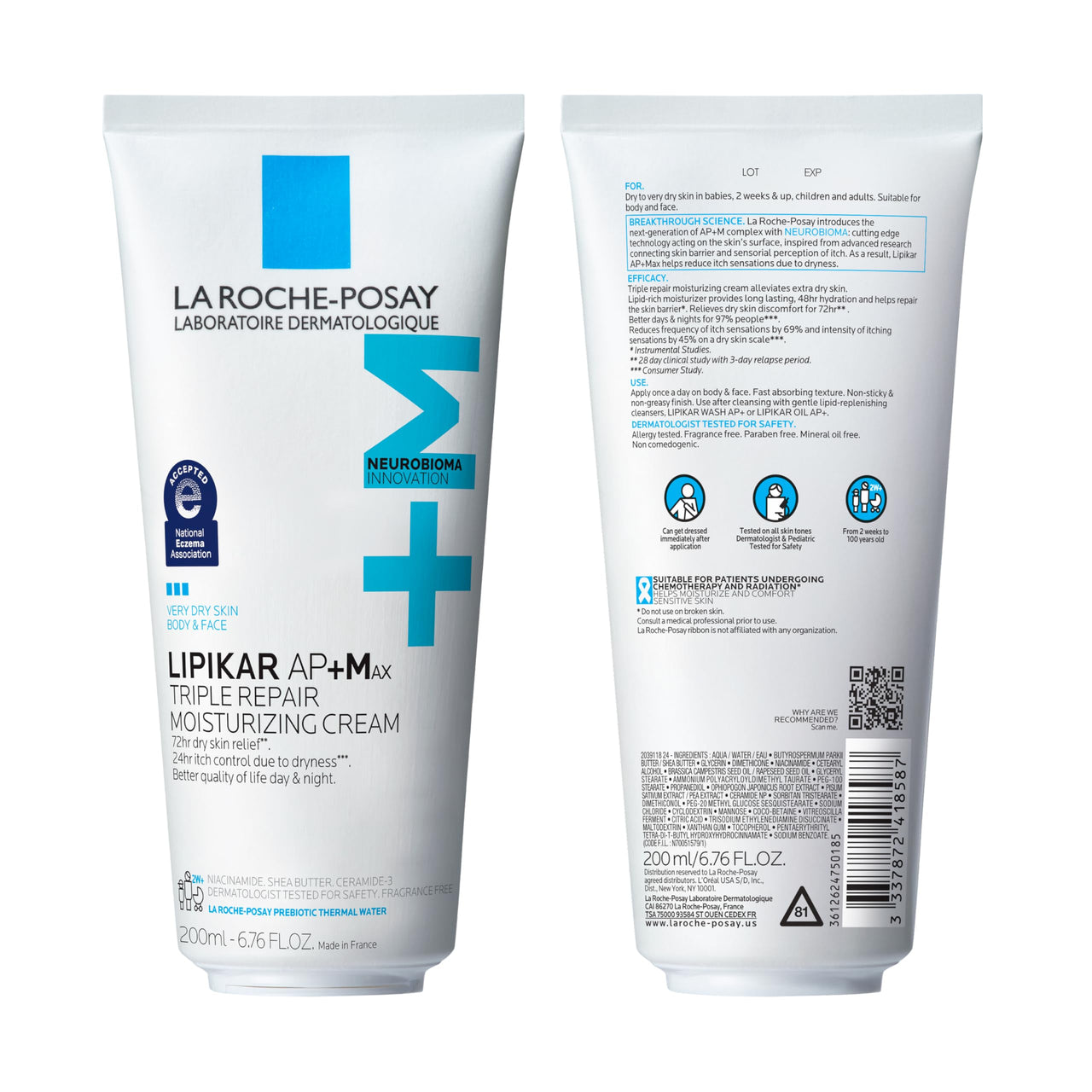 La Roche-Posay Lipikar AP+MAX Triple Repair Moisturizing Body Cream | Face & Body Lotion for Dry Skin with Shea Butter & Niacinamide | Gentle Moisturizer for Very Dry, Rough & Sensitive Skin, 200ml
