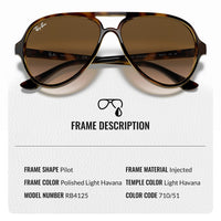 Thumbnail for Ray-Ban RB4125 CATS 5000 CLASSIC Pilot Shaped Non-Polarized Sunglasses for Men – Includes Official RAYBAN Eyewear Kit – Ideal Formal & Casual Wear Sunglasses – Light Brown Gradient Lens