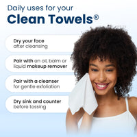 Thumbnail for Clean Skin Club Clean Towels XL®, 100% USDA Biobased Face Towel, Disposable Face Towelette, Eczema Association Accepted, Makeup Remover Dry Wipes, Ultra Soft, 1 Pack, 50 Ct