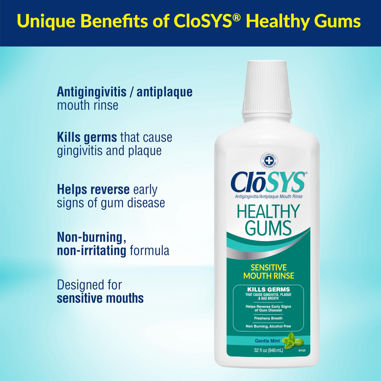 CloSYS Healthy Gums Mouthwash 32 Fl Oz, Antiplaque, Anti-Gingivitis Mouthwash, Non-Burning, Non-Irritating