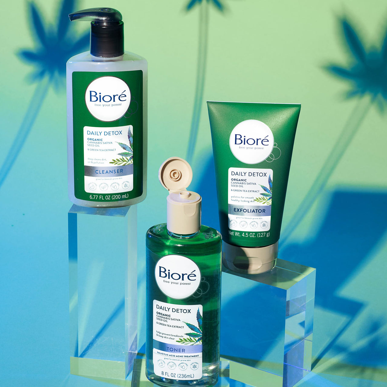 Bioré Detox Face Wash, Acne Facial Cleanser for Blemish Prone Skin, Daily Detox Cleanser, with Organic Hemp Oil and Green Tea Extract, 6.77 Fluid Ounces (3 Pack)