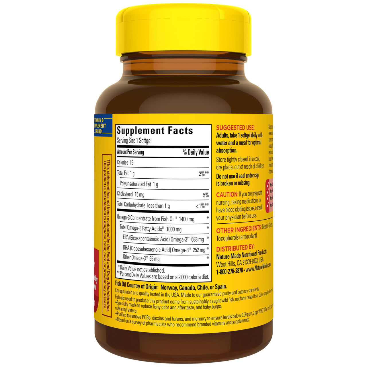 Nature Made Extra Strength Omega 3 Fish Oil Supplements, 1400mg, Fish Oil Omega 3 Supplements as Ethyl Esters for Healthy Heart, Brain, Eyes, Mood Support, 45 Softgels, 45 Day Supply