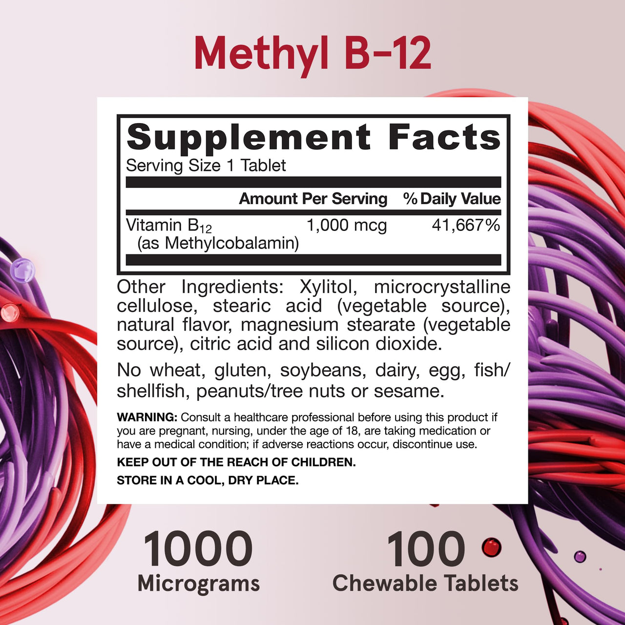 Jarrow Formulas Methyl Vitamin B-12 1000 mcg, 100 Chewable Tablets, Lemon Flavored- Bioactive B12 Vitamin - Supports Cellular Energy Production, Brain Health & Metabolism - 100 Servings