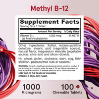 Thumbnail for Jarrow Formulas Methyl Vitamin B-12 1000 mcg, 100 Chewable Tablets, Lemon Flavored- Bioactive B12 Vitamin - Supports Cellular Energy Production, Brain Health & Metabolism - 100 Servings