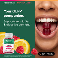 Thumbnail for Physician's CHOICE Fiber Gummies for GLP-1 Support - No Sugar Added & Vegan - Raspberry Lemon - Natural Chicory Root Prebiotic Fiber Gummy - Digestive Health & Regularity for Women & Men - 60CT