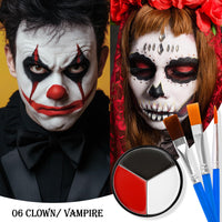 Thumbnail for Black White Red Face & Body Paint - Blendable Facepaint Foundation with Sponge & Brush for Skin, Professional Halloween Face Make-up Kit for Zombie Clown Vampire Skeleton Skull Joker Costume