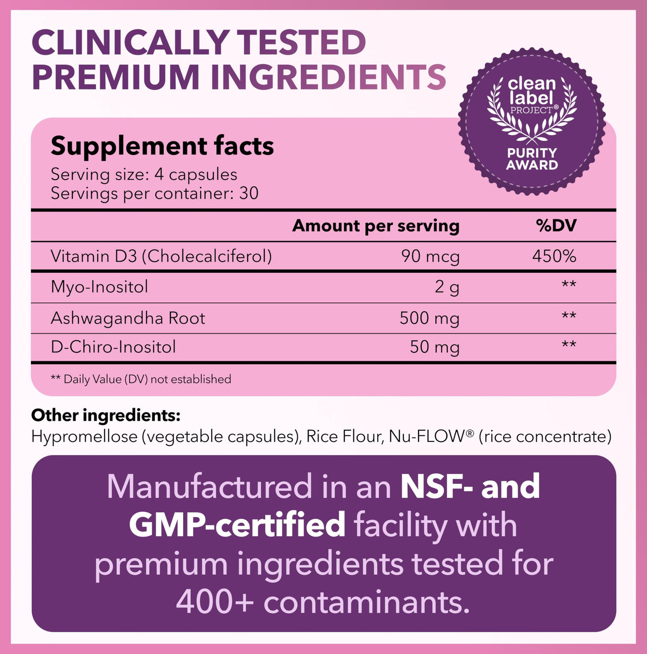 Intimate Rose Myo-Inositol & D-Chiro Inositol Supplement for Women - Hormone Balance & Ovarian Support for Women - Ideal 40:1 Ratio, Vitamin D3 + Ashwagandha