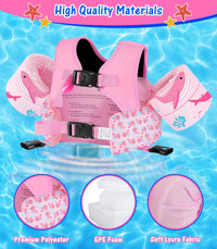 Thumbnail for MoKo Swim Arm Floaties 15-30 lbs, Toddler Swim Vest for Kids Cartoon Swimming Water Wings with Crotch Strap, Pool Float Vests Sleeves Shoulder Straps Arm Band for Children, Baby Pink Whale