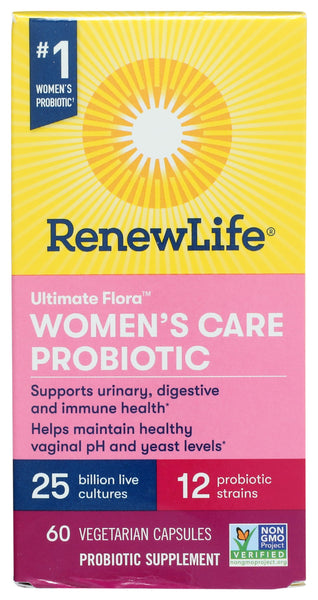 Renew Life Women's Probiotic Capsules, Supports pH Balance for Women, Vaginal, Urinary, Digestive and Immune Health, L. Rhamnosus GG, Dairy, Soy and Gluten-Free, 25 Billion CFU - 60 Ct