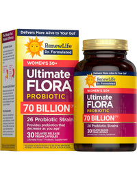 Thumbnail for Renew Life Ultimate Flora Probiotics for Women 50+ 70 Billion CFU Delayed Release Vegan Capsules | Vaginal | Digestive Health | Immune Health | Dairy Free | 30 Count