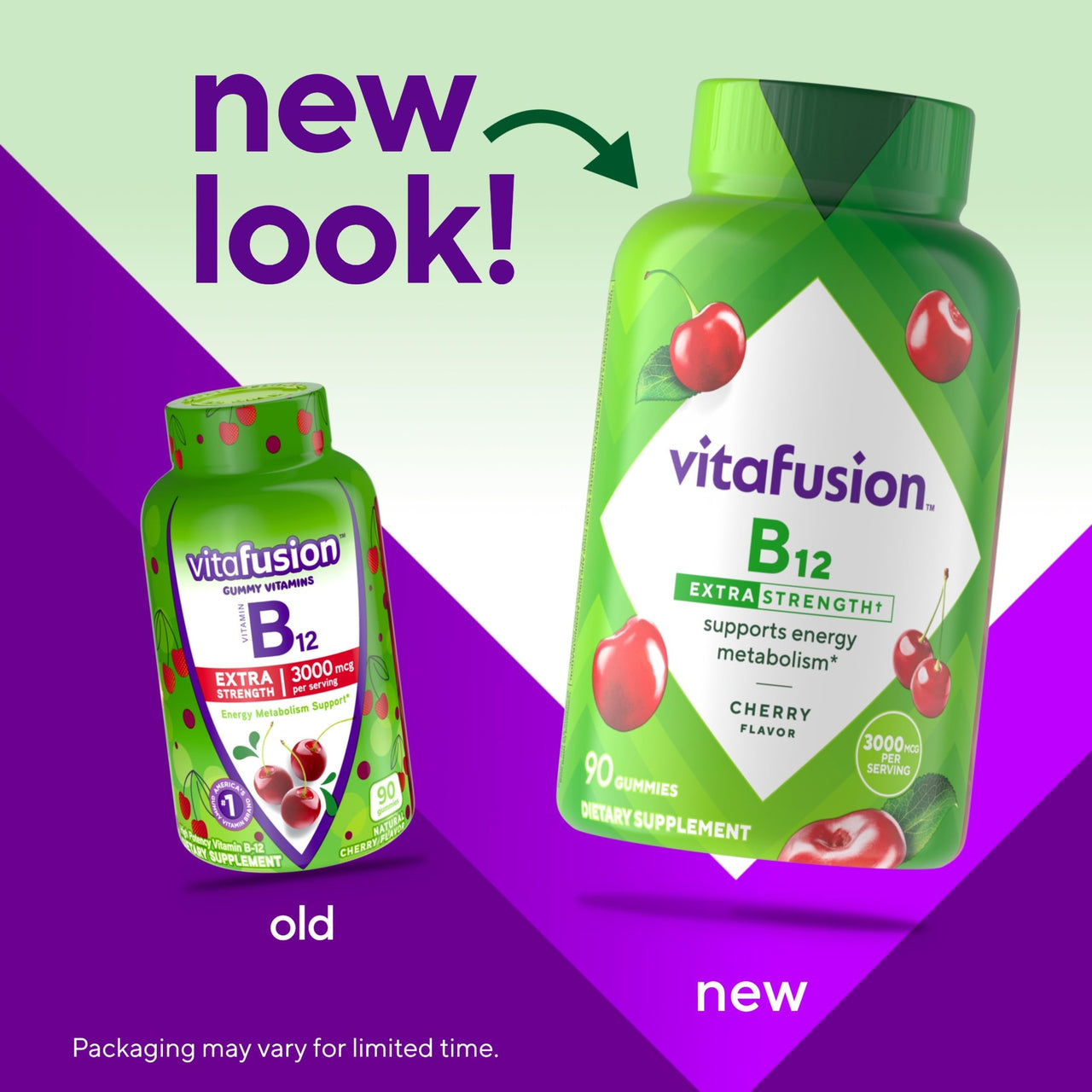 vitafusion Extra Strength Vitamin B12 Gummies, Supports Energy Metabolism and Nervous System Health Support, Gummy Vitamin Supplement for Women and Men, Cherry Flavor, 45 Day Supply, 90 Count