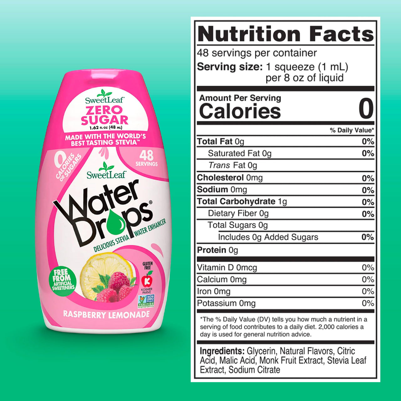 SweetLeaf Water Flavoring Drops - Stevia Water Enhancer, Sugar Free, Zero Calorie Water Additive, Contains Monk Fruit Extract, Gluten Free, Keto Friendly - Raspberry Lemonade, 1.62 Fl Oz (Pack of 1)