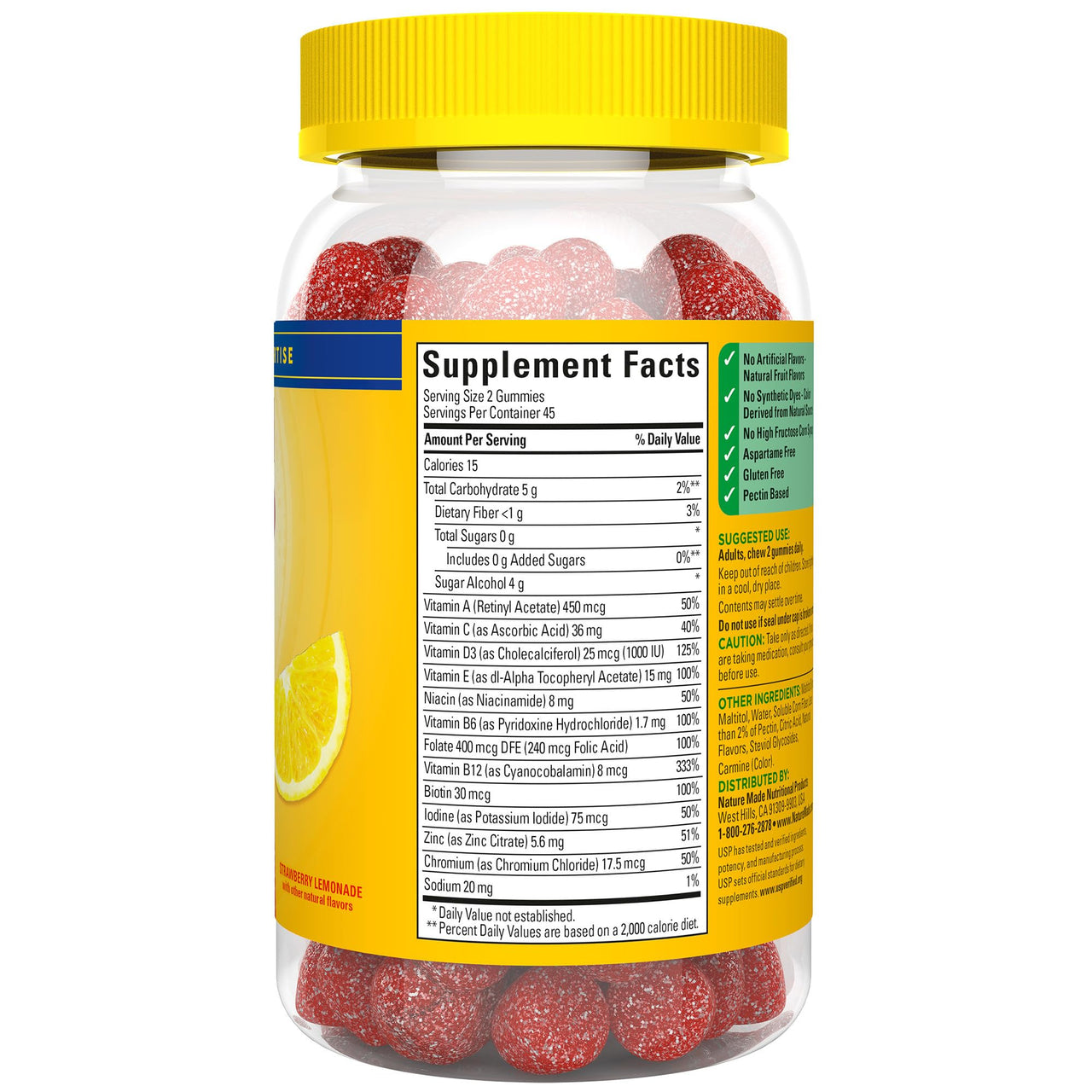 Nature Made Zero Sugar Multivitamin Gummies, Mens & Womens Multivitamins, Daily Nutritional Support Vitamin and Mineral Supplement, Aspartame Free, 90 Gummies, 45 Day Supply