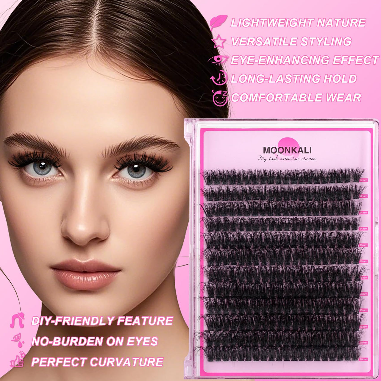 Lash Clusters Wispy 80D Eyelash Clusters D Curly 12-20MM Mix Length Cluster Eyelash Extensions Thick Volume Individual Lashes Clusters DIY Eye Lash Extension 3D Eyelashes Clusters at Home By MOONKALI