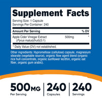 Thumbnail for Nutricost Apple Cider Vinegar Capsules 500mg, 240 Vegetarian Capsules - Natural, Vegetarian, GMP, Non-GMO and Gluten Free