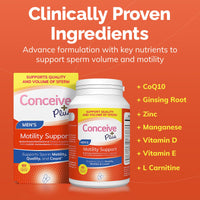 Thumbnail for CONCEIVE PLUS Motility Boost for Men - Sperm Count Booster with Vitamin D, Vitamin E, Zinc, Spermidine, Antioxidants - Sperm Count, Sperm Motility - Multivitamin Supplement for Men Sperm - 60 Caps