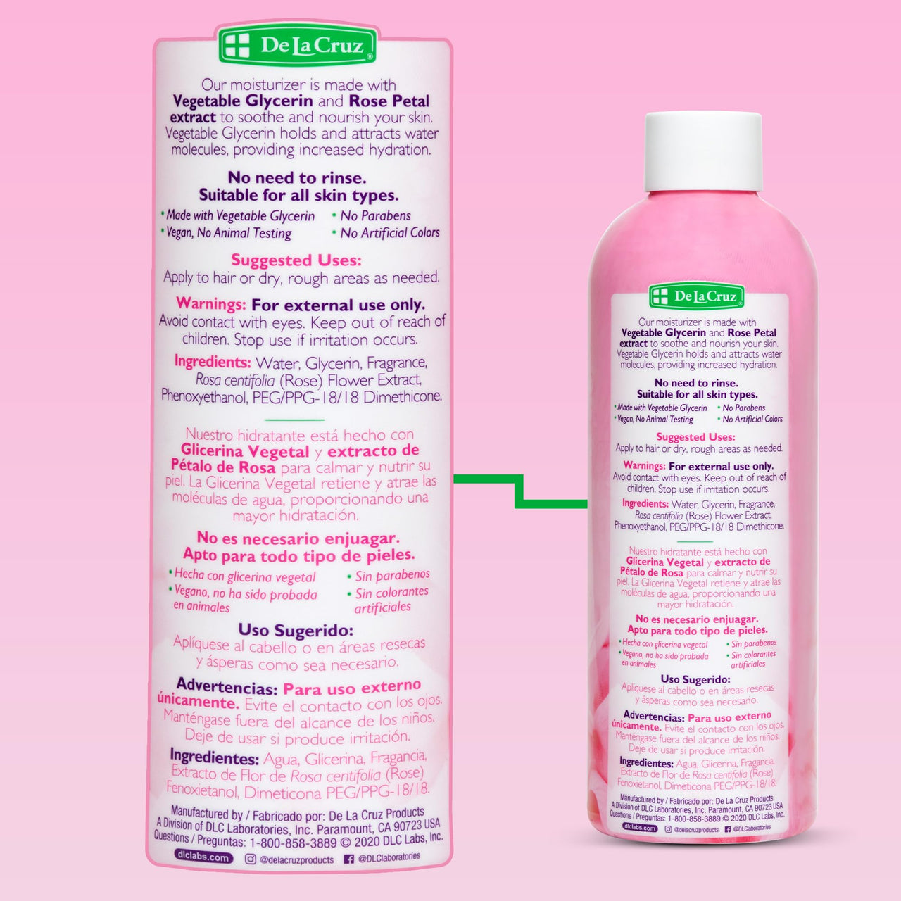 De La Cruz Rose Water and Glycerin for Face - Rosewater Facial Toner and Moisturizer for Skin and Hair 8 fl oz (236 mL)