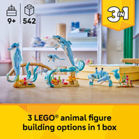 Thumbnail for LEGO Creator 3 in 1 Sea Animals: Beautiful Dolphins Building Toy for Girls, Boys, & Kids, Ages 8+ - Gift for Birthdays - Build a Dolphin, Seahorse, or Crab Animal Figure - 31385