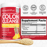 Thumbnail for Health Plus Colon Cleanse Digestive Support | No Artificial Flavors | Daily Fiber for Toxin Elimination to Reduce Bloating | Psyllium Husk | Pineapple Flavor | 9 Ounces, 36 Servings