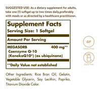 Thumbnail for Solgar Megasorb CoQ-10 400 mg, 60 Softgels - Supports Brain Function - Coenzyme Q10 Supplement - Enhanced Absorption - Gluten Free, Dairy Free - 60 Servings