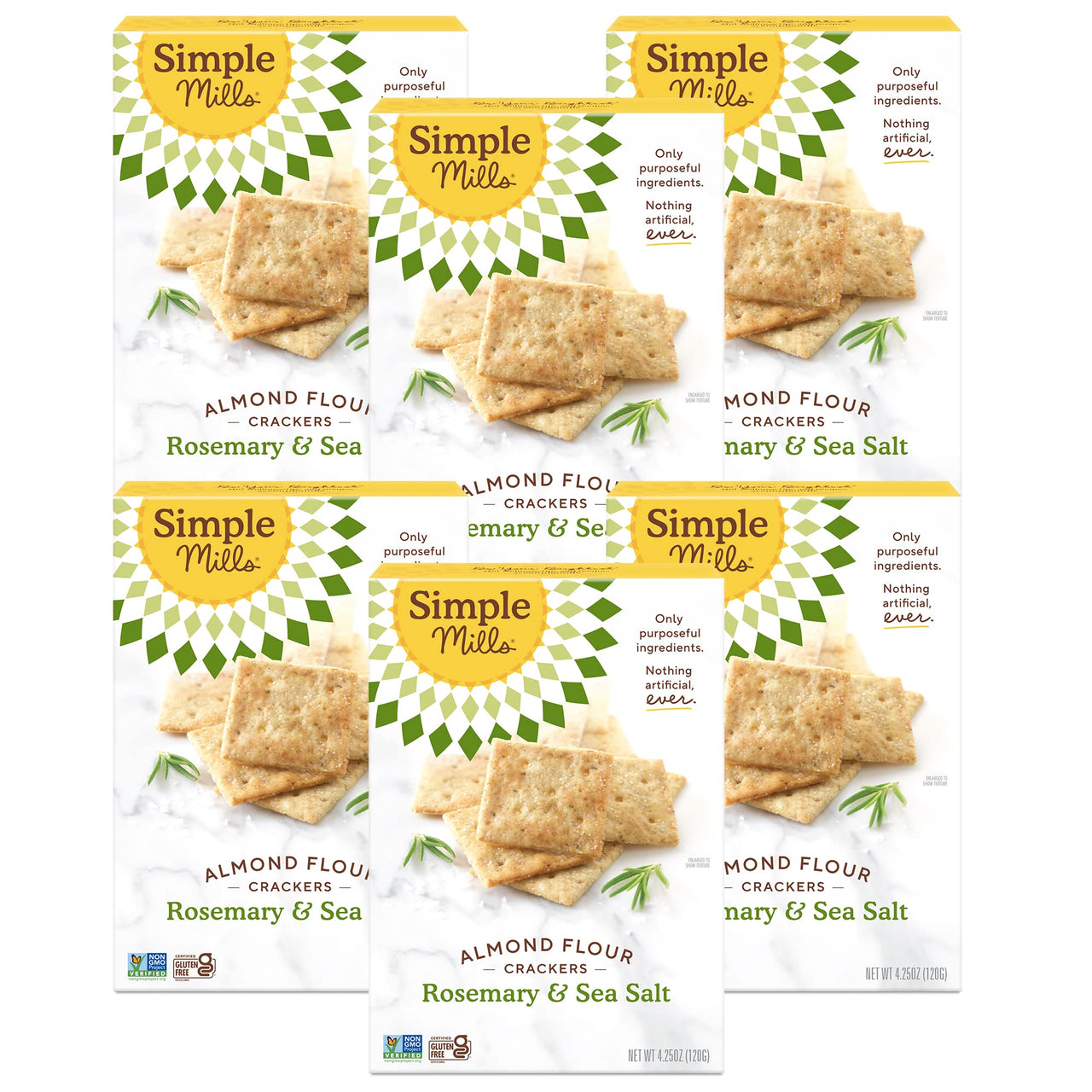Simple Mills Almond Flour Crackers, Rosemary & Sea Salt, Gluten Free, Flax Seed, Sunflower Seeds, Corn Free, Good for Snacks, Made with whole foods, 6 Count (Packaging May Vary)